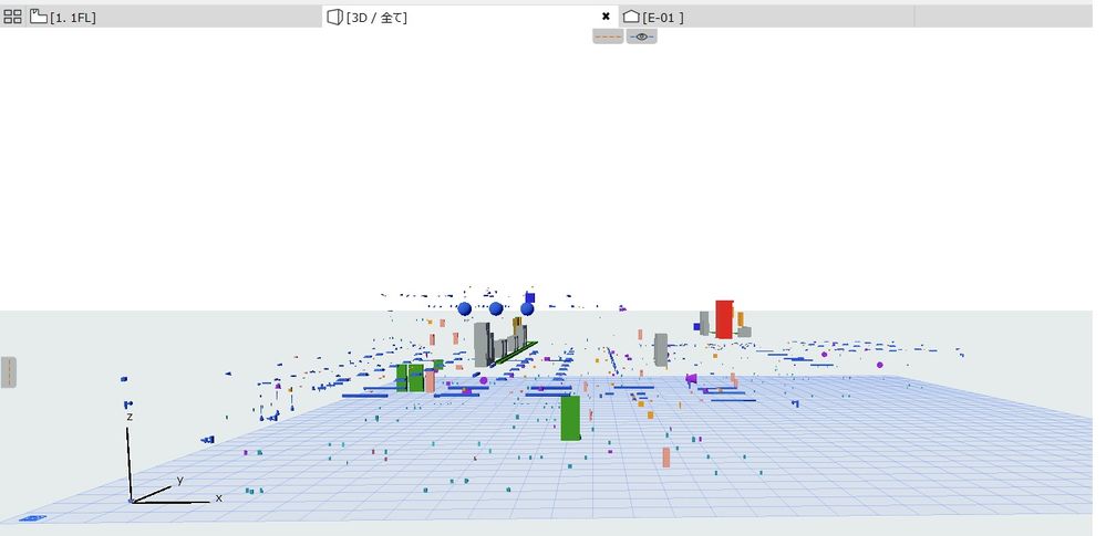 ArchicadにIFCを読込んで原点位置合わせした直後3D.jpg