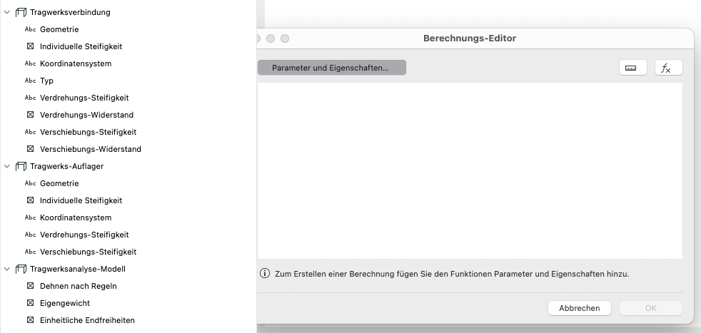 Berechnungseditor (Eigenschaften)