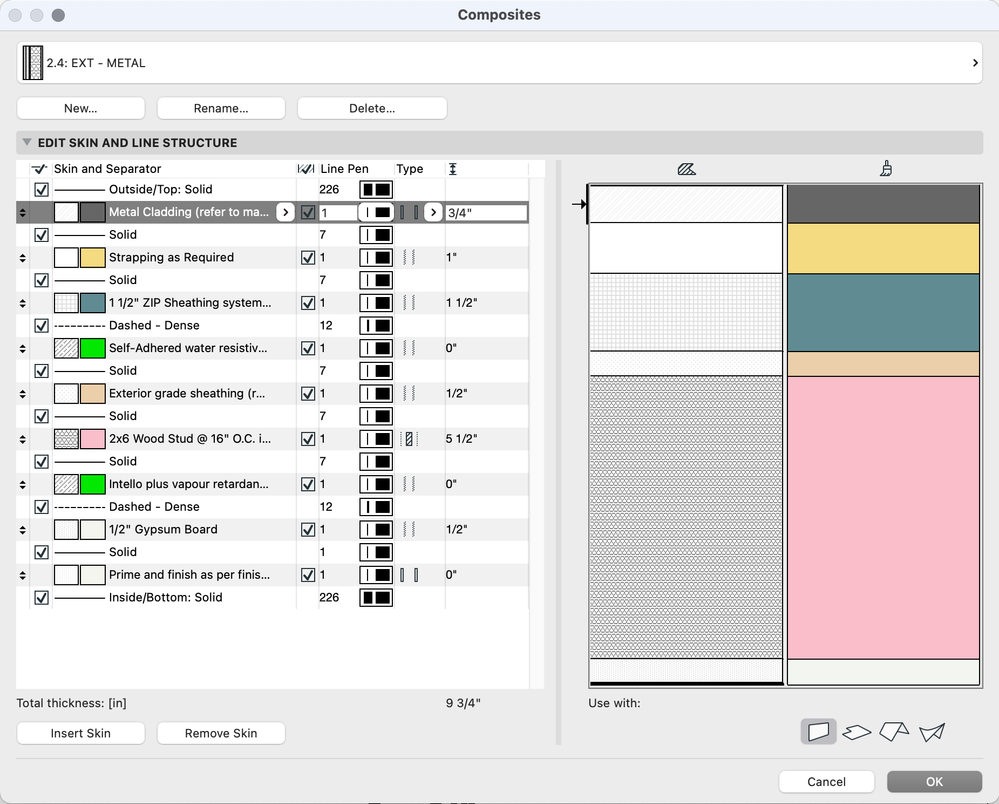 Wall composite settings