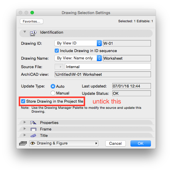 drawing stored in project