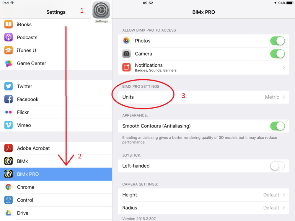 Units BIMx settings