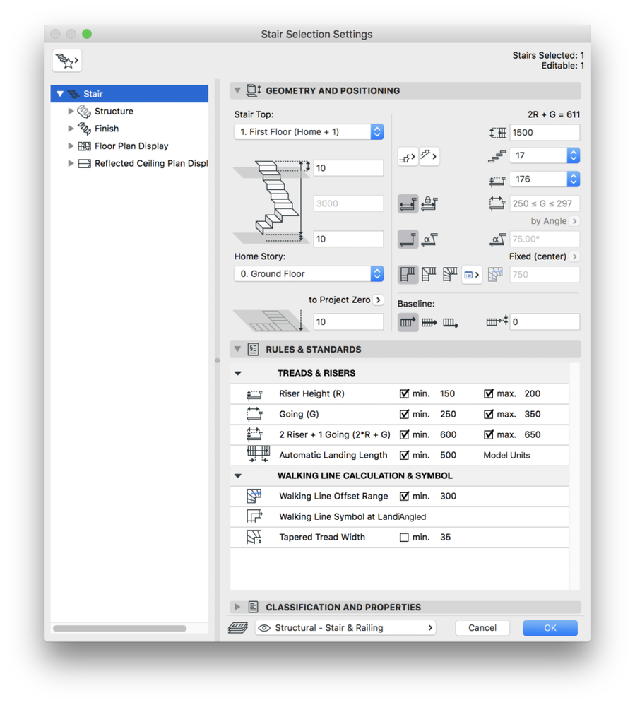 Stair Selection Settings