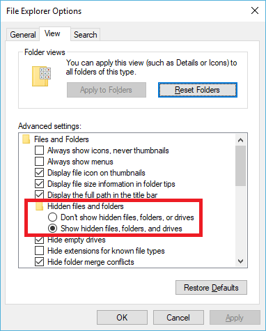 hidden files and folders