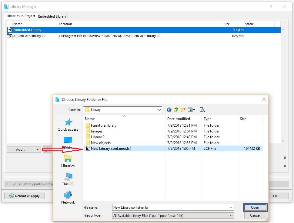 Add the created LCF file to the Library Manager