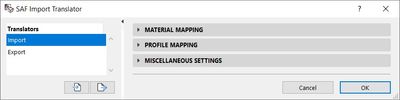 Figure to be loadedSAF Translator settings for SAF Import