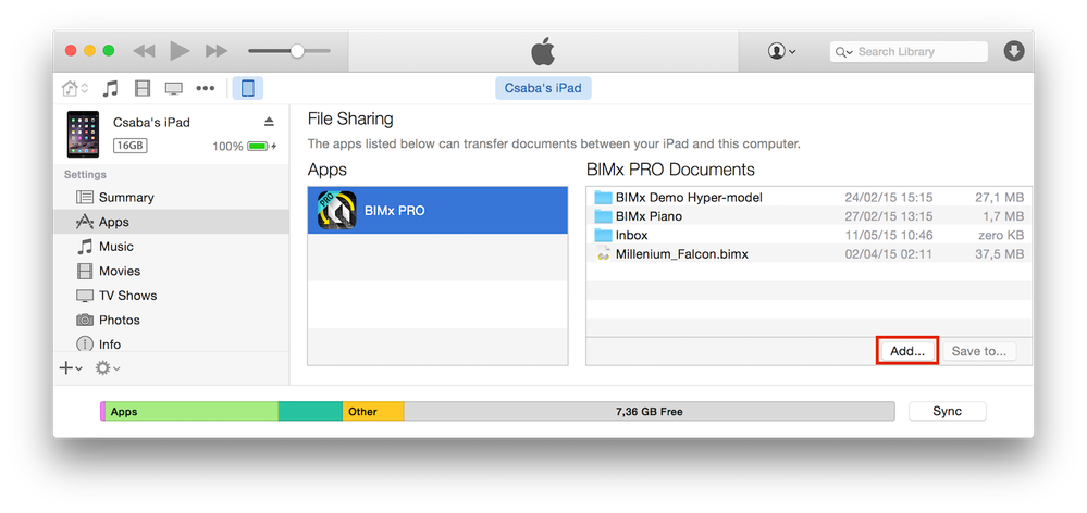 upload bimx files through iTunes