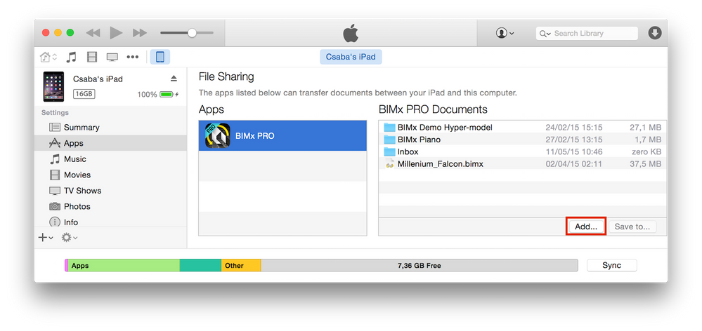 upload bimx files through iTunes
