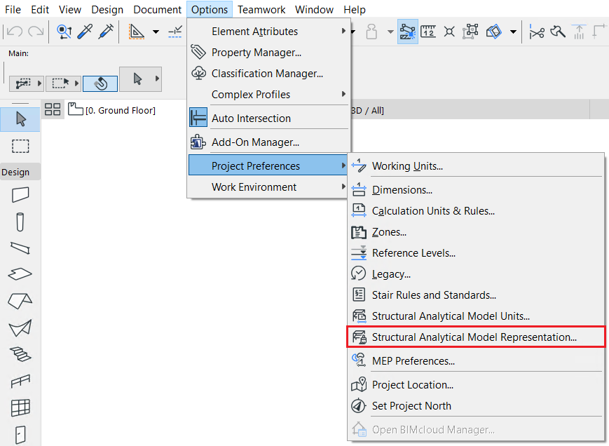 Figure to be loadedHow to access the Structural Analytical Model Representation settings