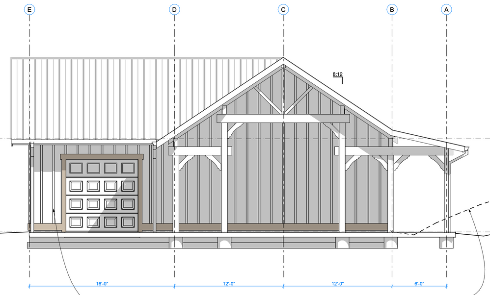 elevation of building w/ brown & white trim elements