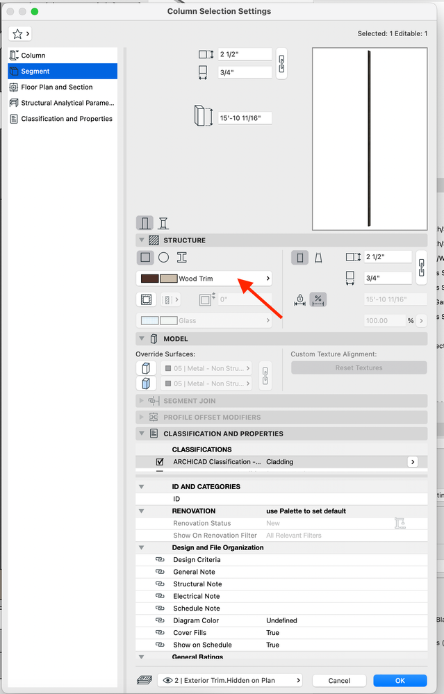 Narrow vert trim settings material