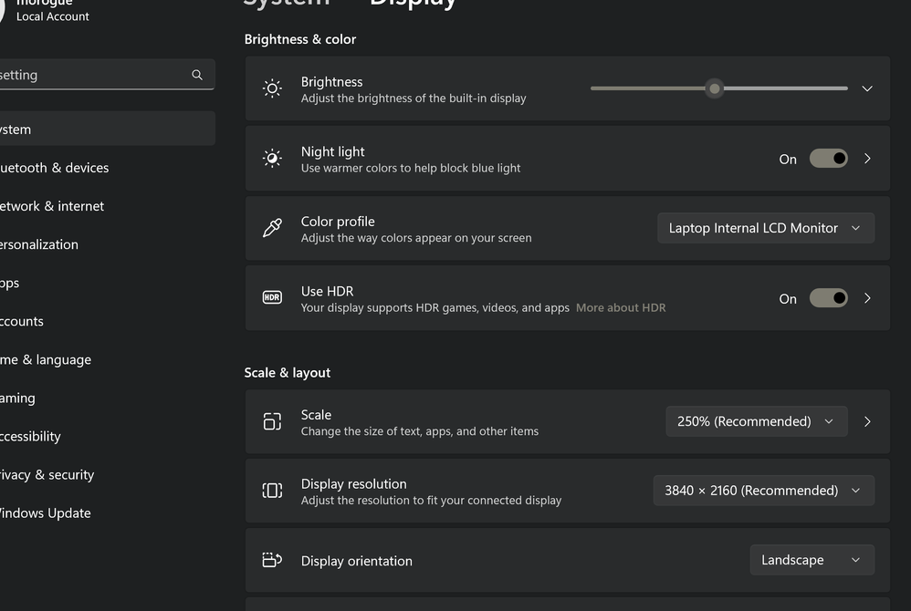 Display settings