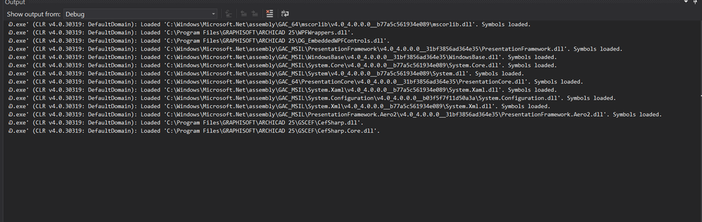 Debug output after attach prossess as Archichad.