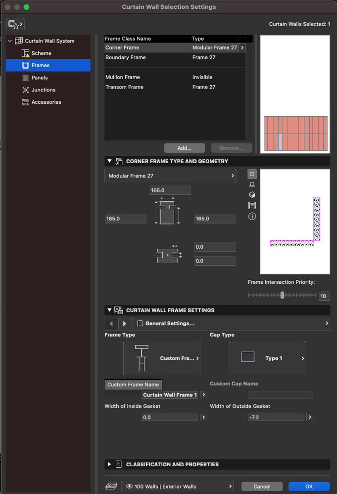 Custom profile as corner frame