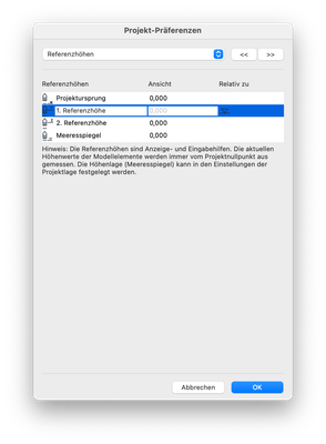 Pfad: Optionen > Projektpräferenzen > Referenzhöhen…