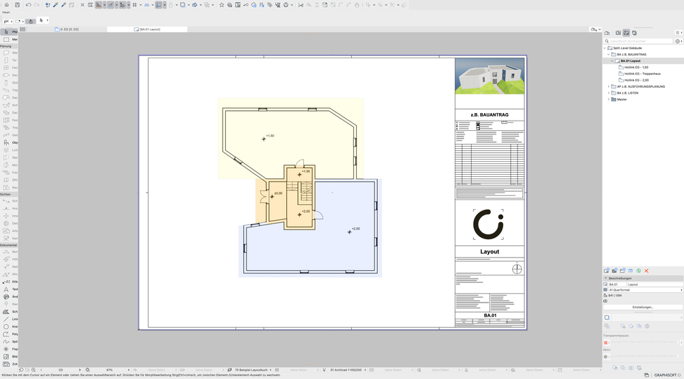 Layout - Platzierte Zeichnungen auf Layout zusammenstellen.