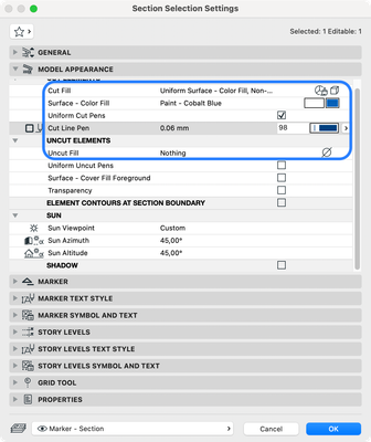 Changing Section Settings in Archicad