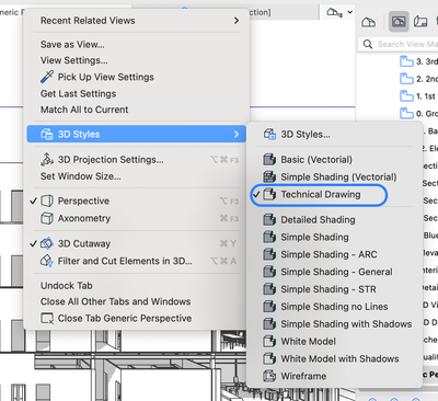 Applying the Technical Drawing style in Archicad