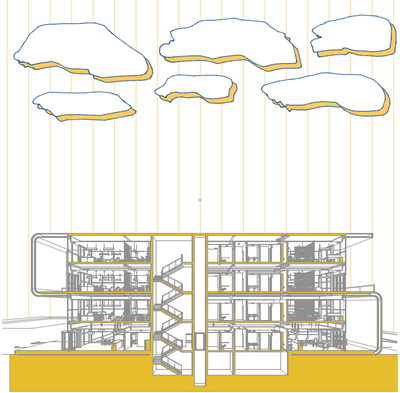 visual perspective section in Archicad - yellow design