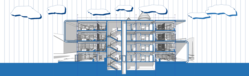 Visual perspective section in Archicad - blue design