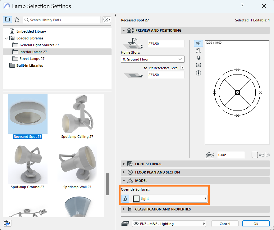 Override surface in Lamp Setting