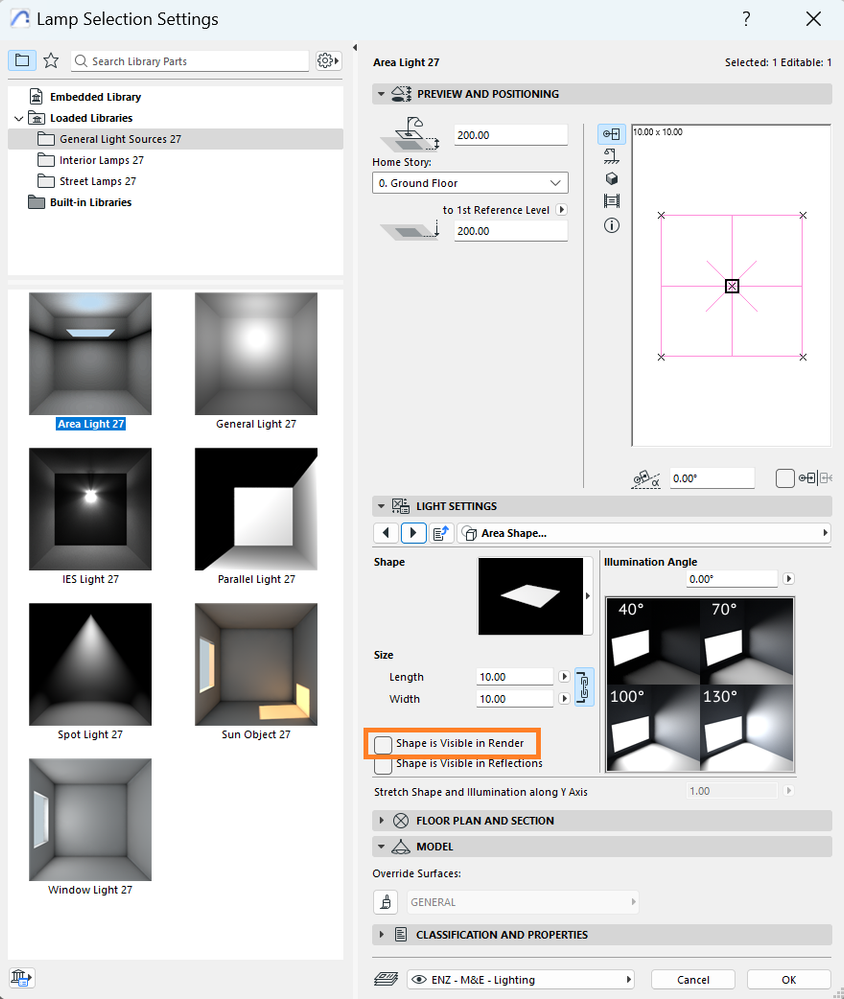 Area light setting