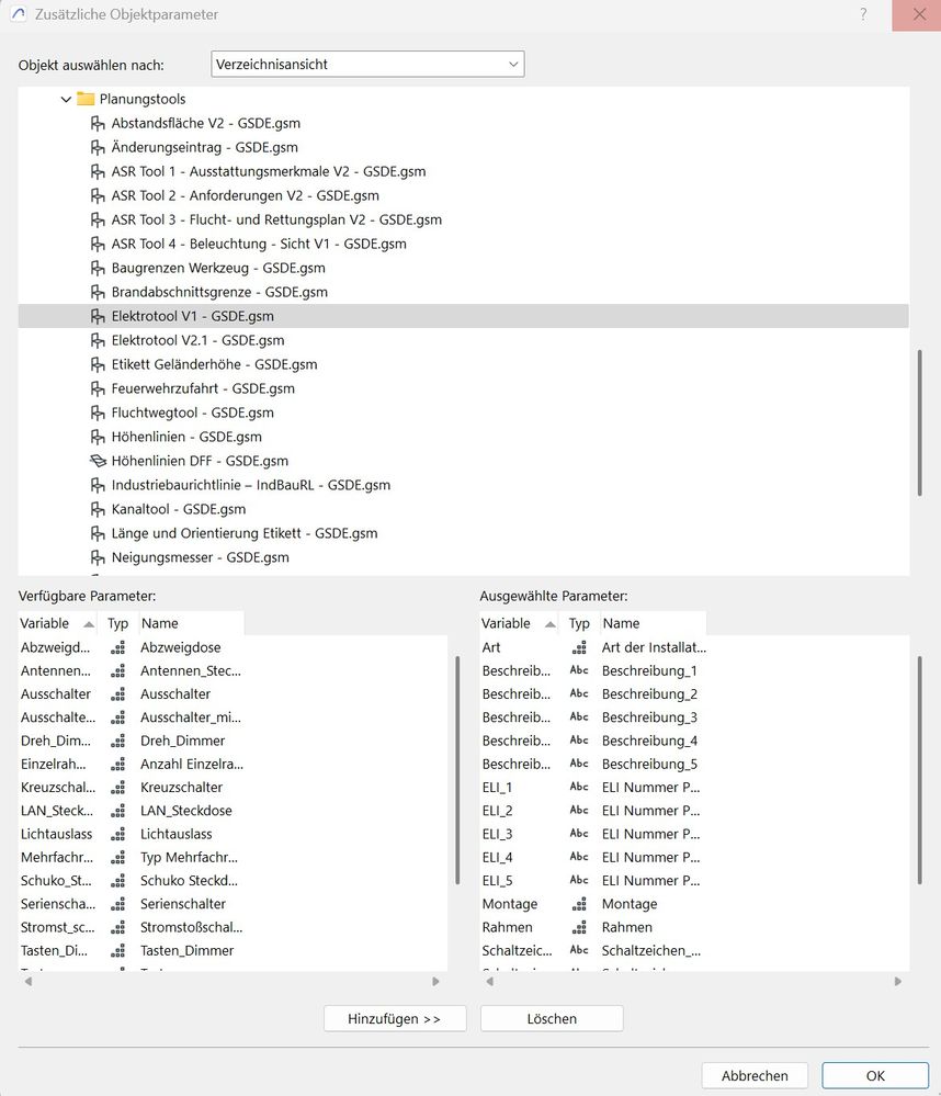 V 1 - Bibliothekselementparameter