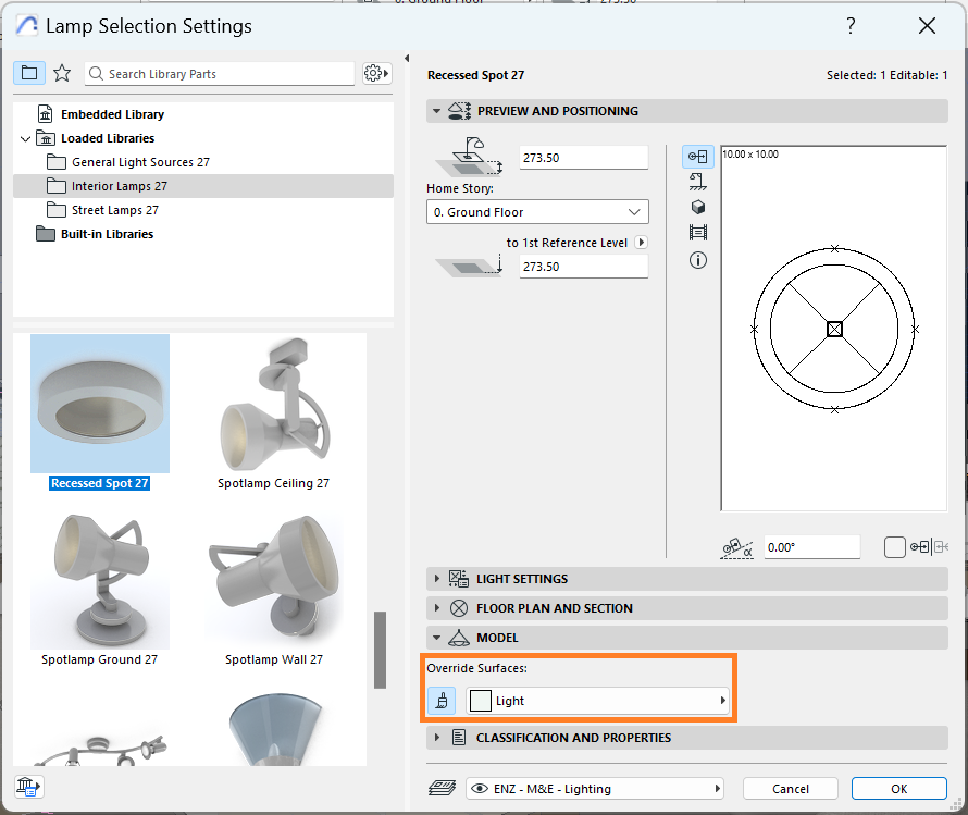 Override surface in Lamp Setting