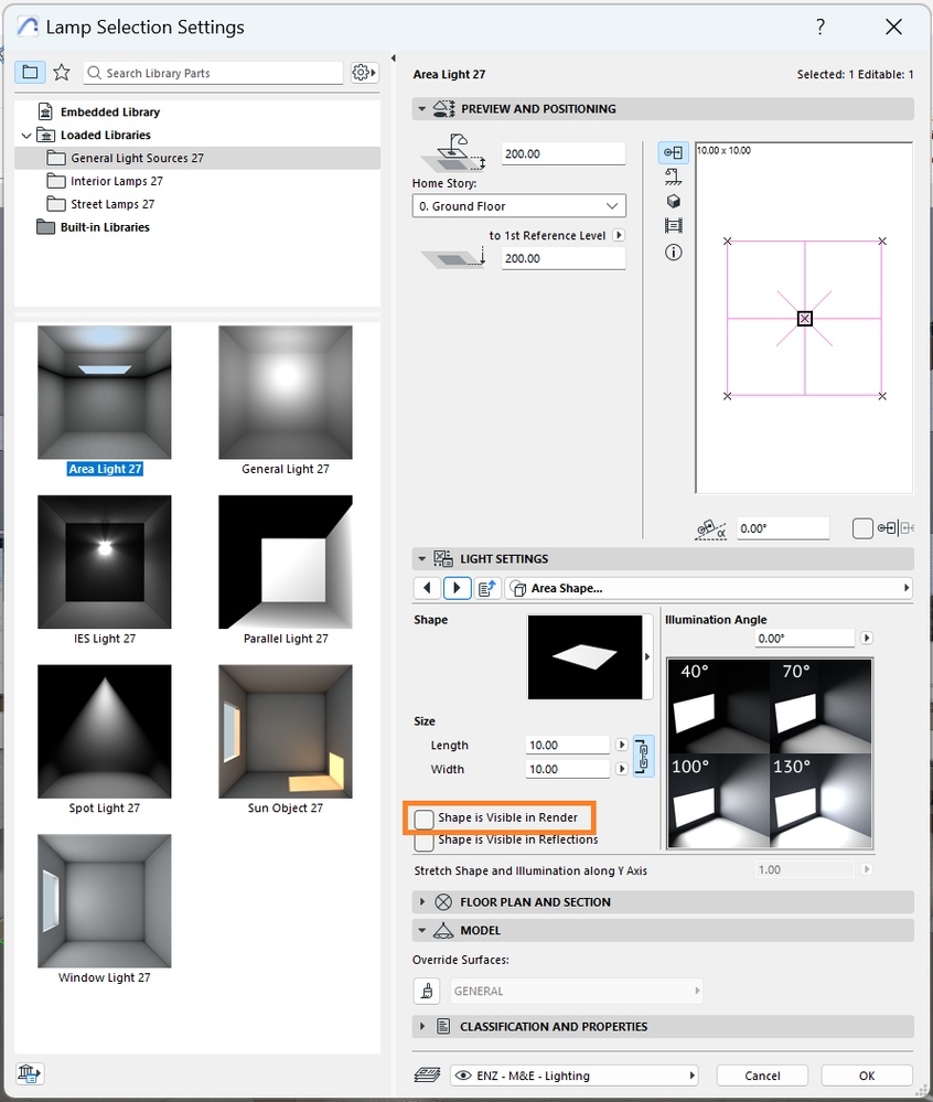 Area light setting