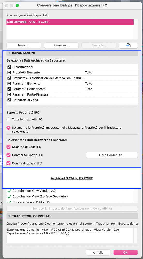 Archicad DATA to export