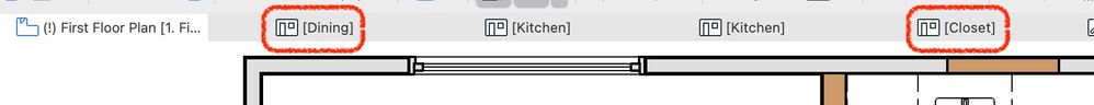 Note the tabs labeled with rooms outside the Kitchen.