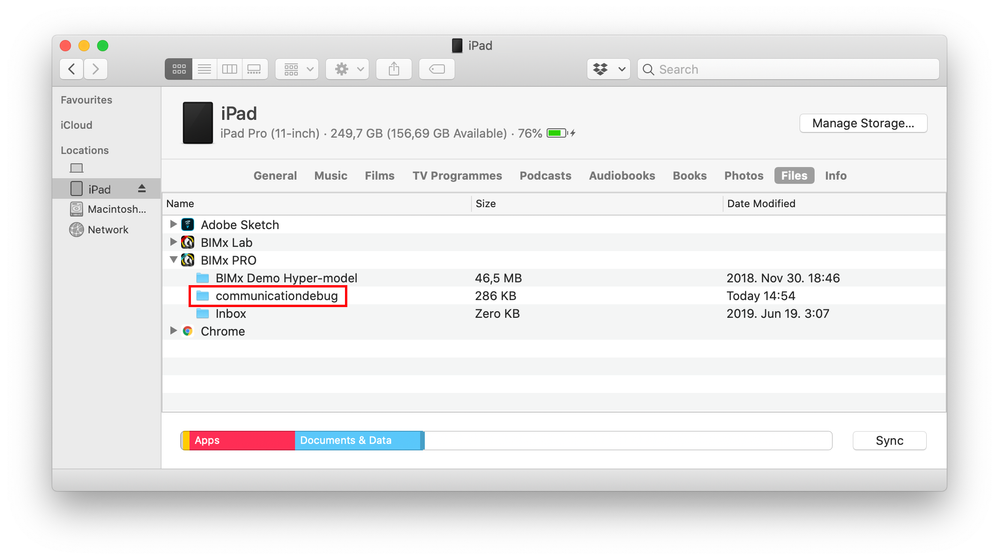 BIMx logs from iOS in Finder